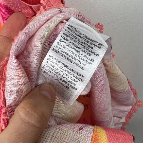 FARM Rio Pink Papaya Salad Linen Printed Puff Sleeve Dress - Size Small - Picture 9 of 9